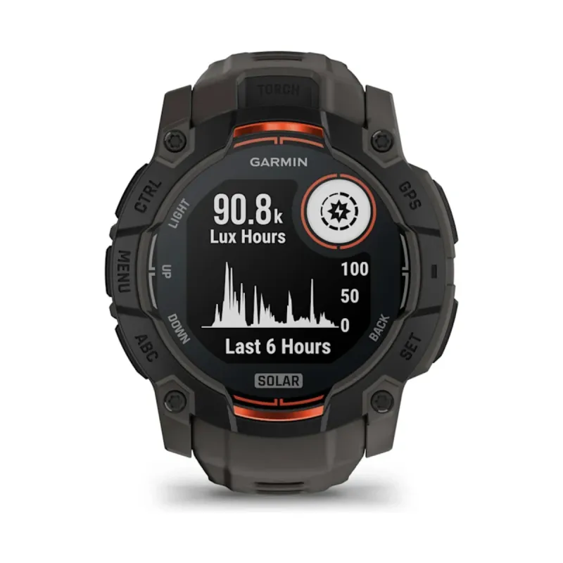 Garmin Instinct® 3 Solar 010-02935-00 - 50 mm Kohle/Schwarz mit Silikon-Wechselarmband 26 mm Kohle